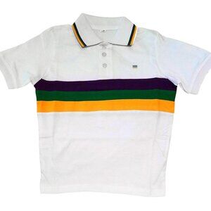 Child Mardi Gras Polo White Purple Green Yellow Short Sleeve Shirt XS, S, M L XL